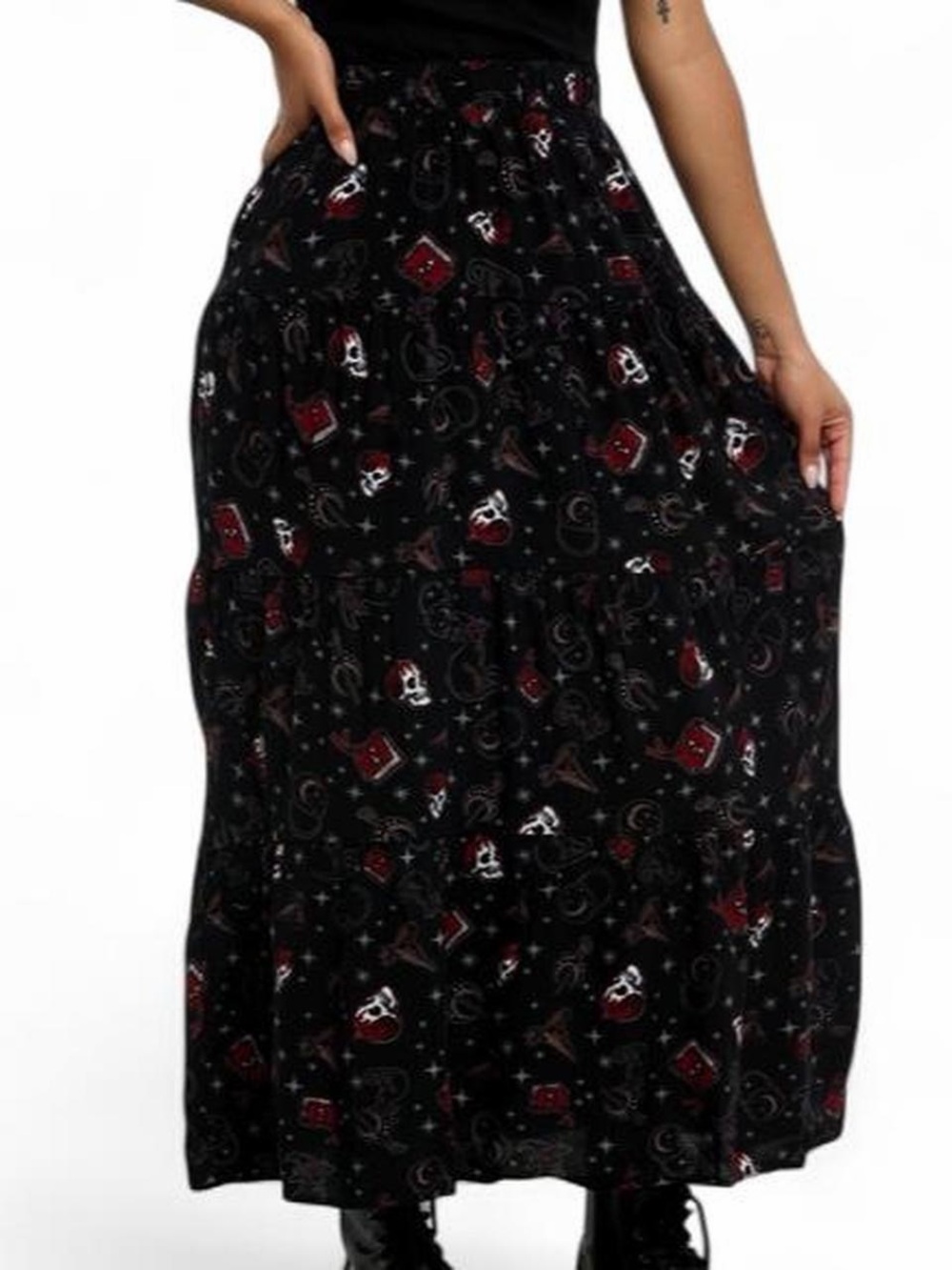 Cosmic Aura Witch Icons Tiered Midi Skirt Size M